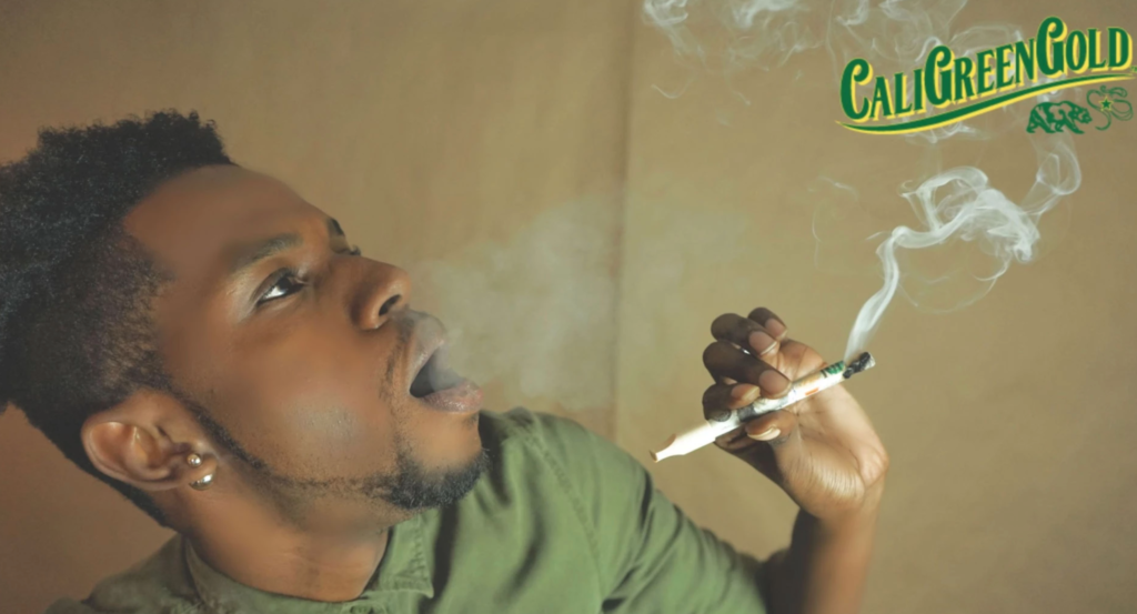 first gay black cannabis model anye exhaling smoke